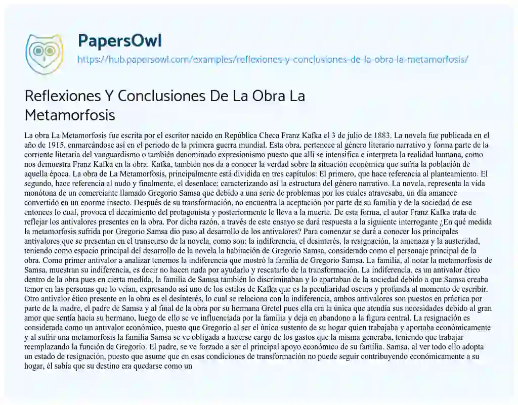 Essay on Reflexiones Y Conclusiones De La Obra La Metamorfosis