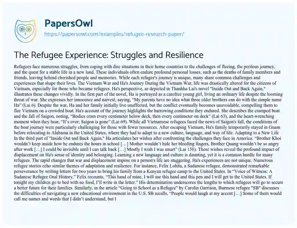 Essay on The Refugee Experience: Struggles and Resilience