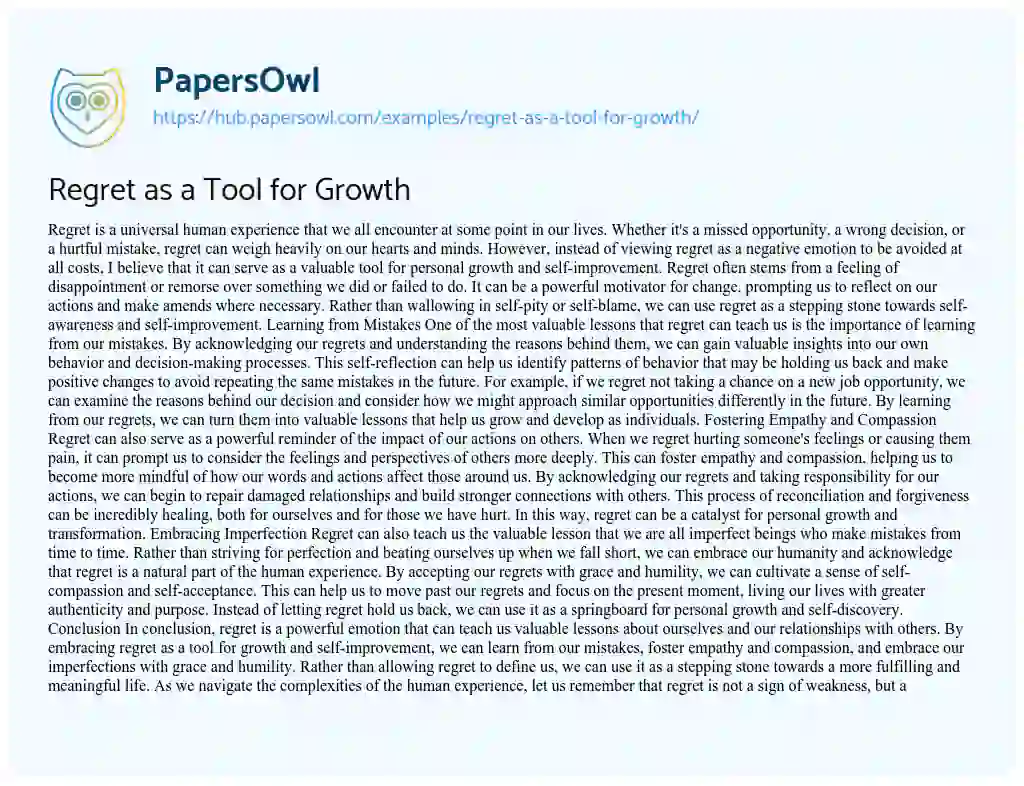 Essay on Regret as a Tool for Growth