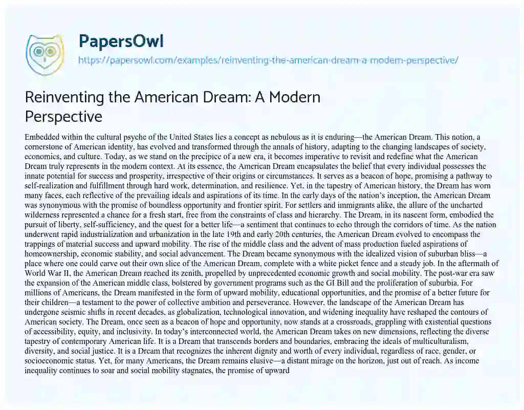 Essay on Reinventing the American Dream: A Modern Perspective