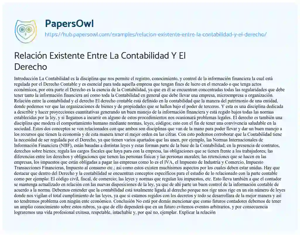 Essay on Relación Existente Entre La Contabilidad Y El Derecho