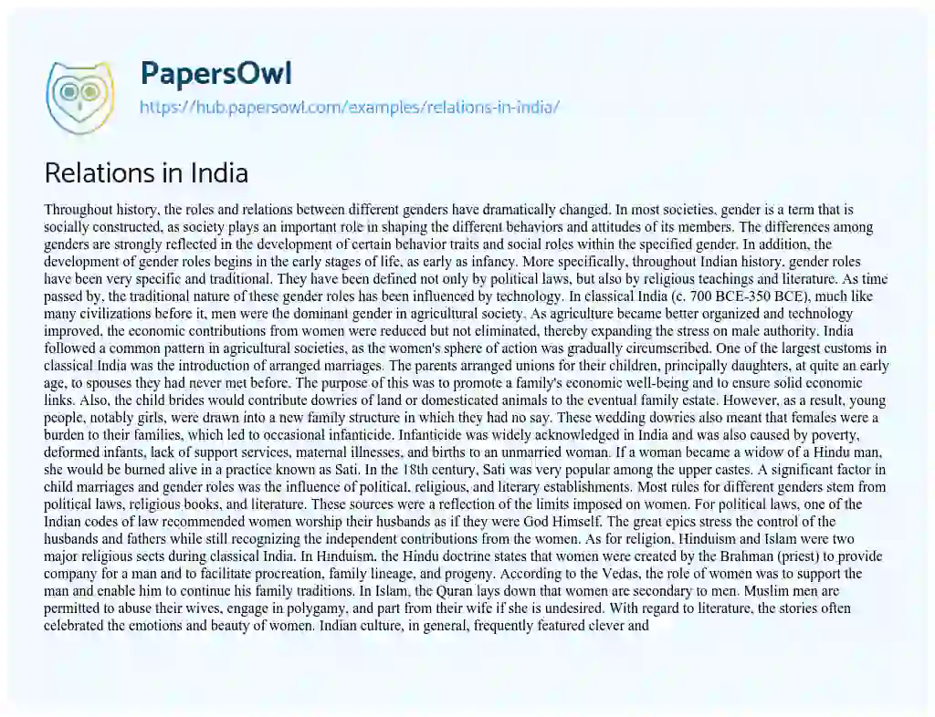 Essay on Relations in India