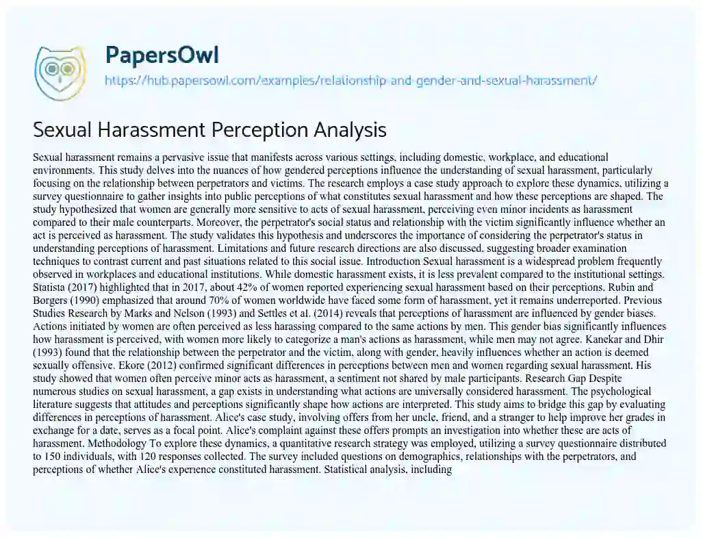 Essay on Sexual Harassment Perception Analysis
