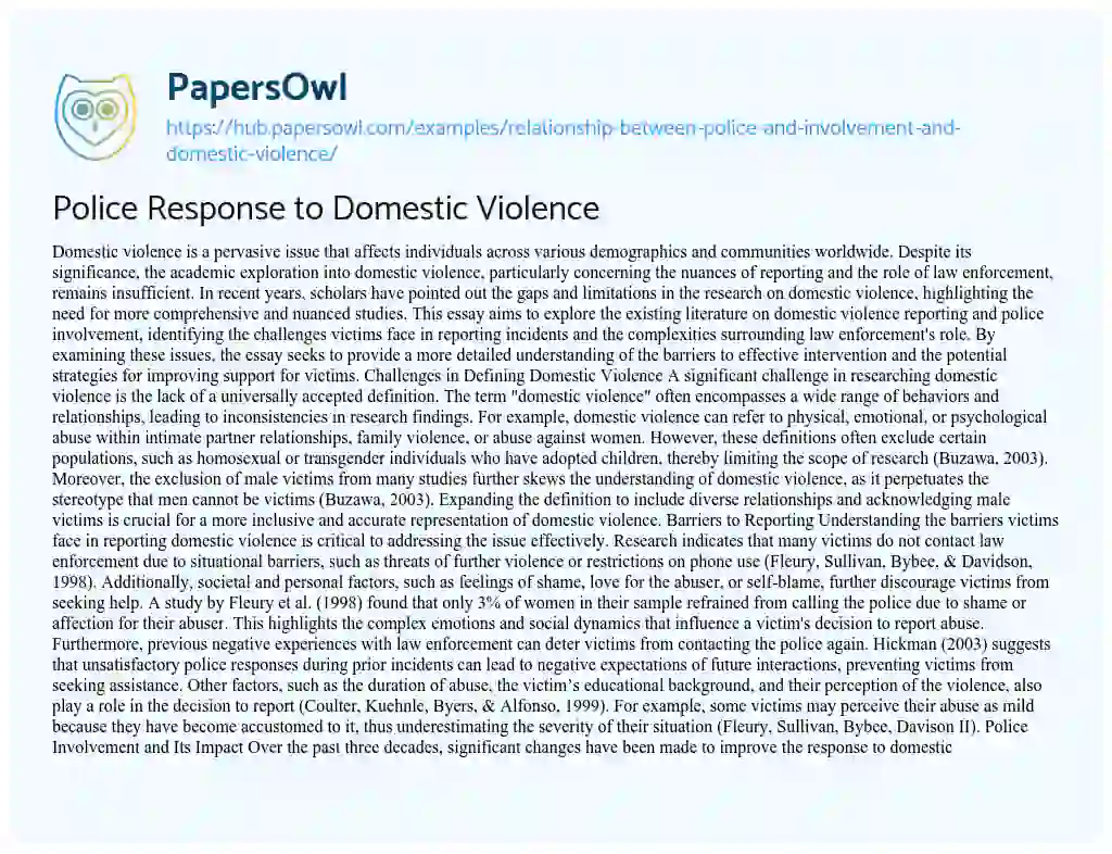 Essay on Police Response to Domestic Violence