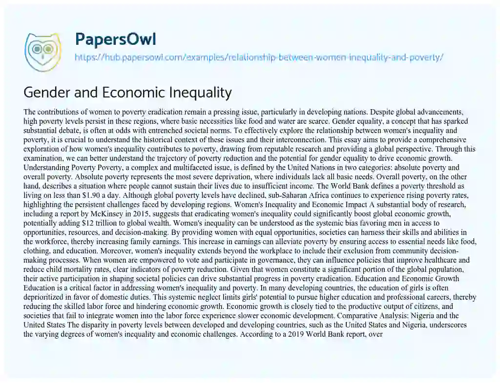 Essay on Gender and Economic Inequality