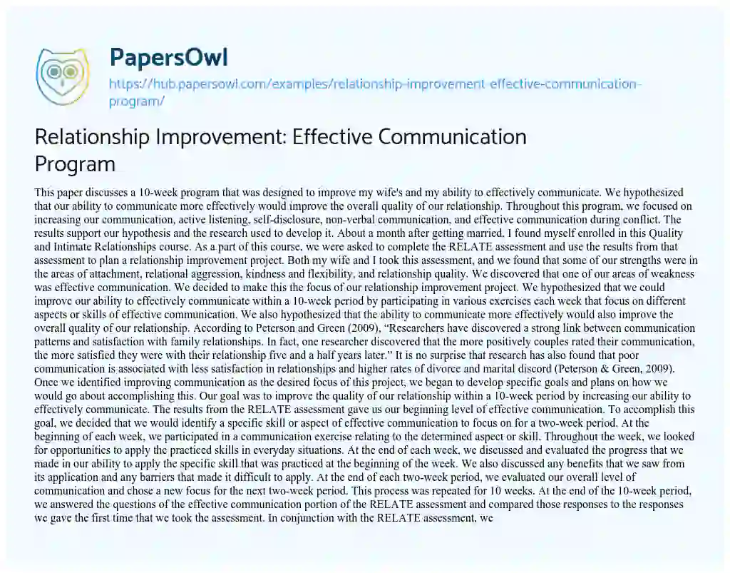 Essay on Relationship Improvement: Effective Communication Program 