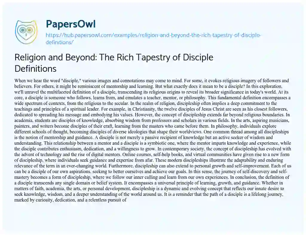 Essay on Religion and Beyond: The Rich Tapestry of Disciple Definitions