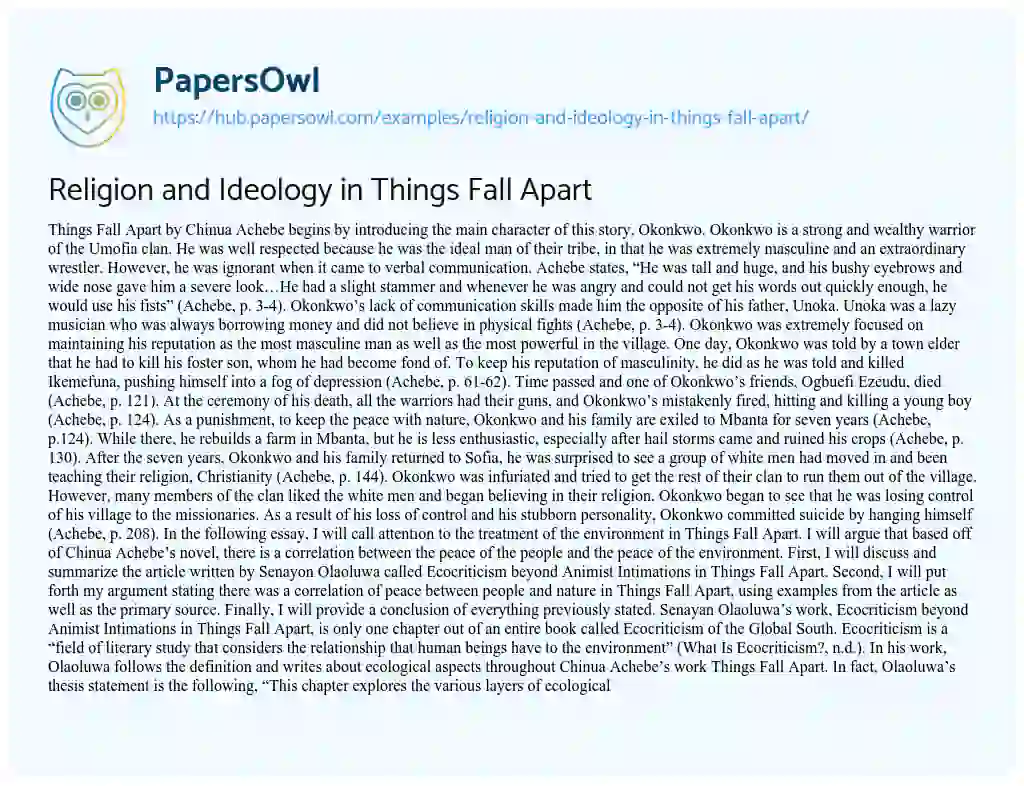 Essay on Religion and Ideology in Things Fall Apart