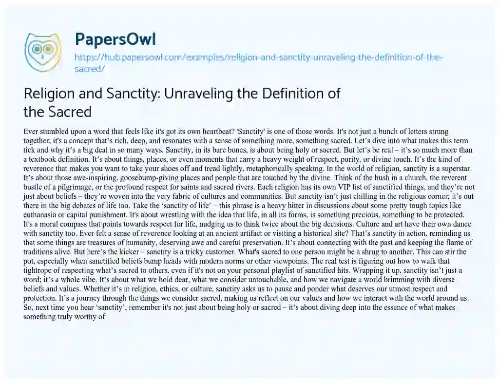 Essay on Religion and Sanctity: Unraveling the Definition of the Sacred