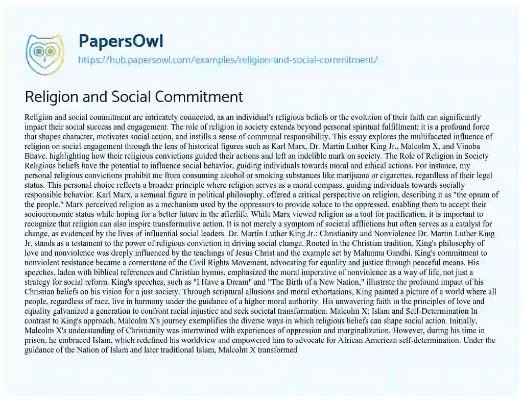 Essay on Religion and Social Commitment