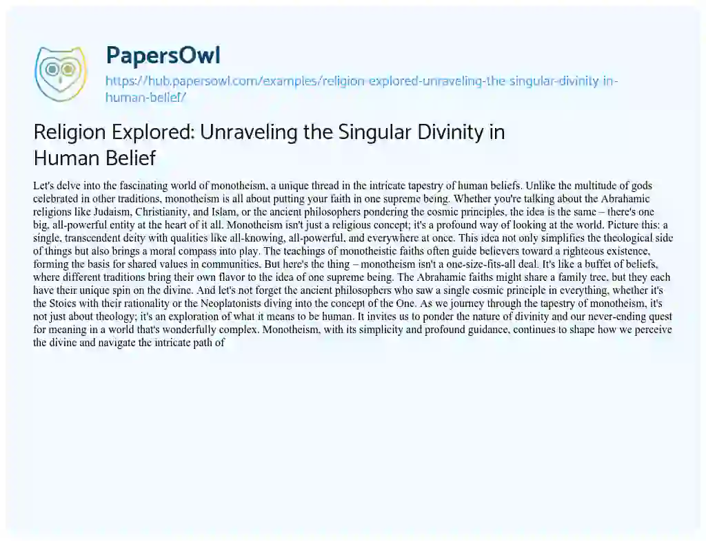 Essay on Religion Explored: Unraveling the Singular Divinity in Human Belief