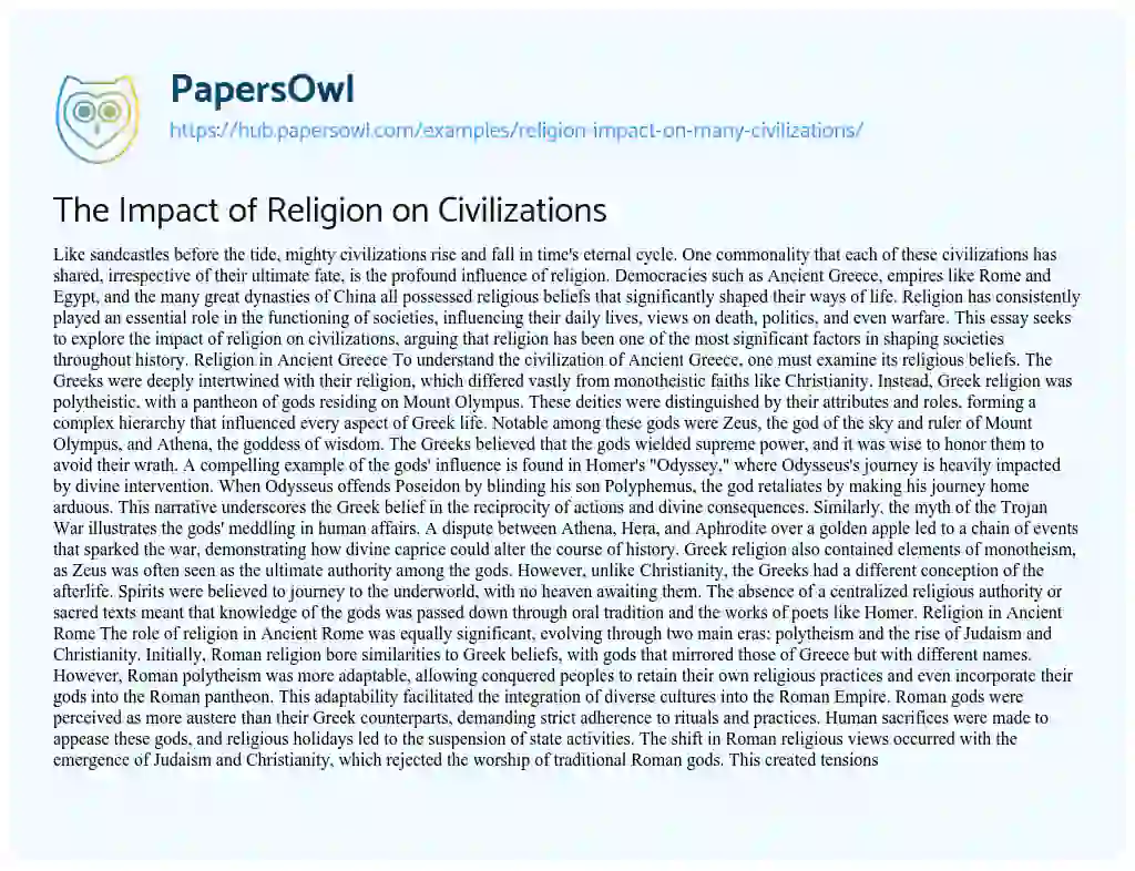 Essay on The Impact of Religion on Civilizations