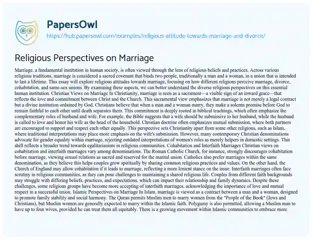 Essay on Religious Perspectives on Marriage