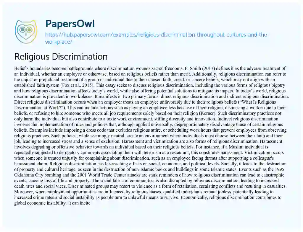 Essay on Religious Discrimination