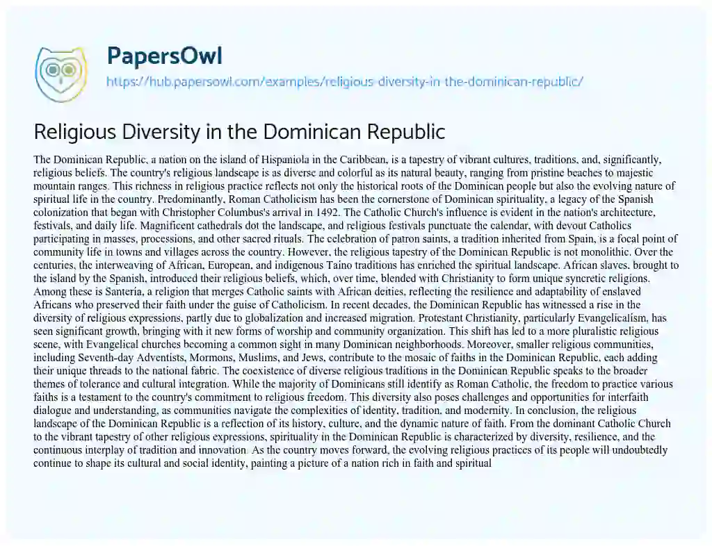 Essay on Religious Diversity in the Dominican Republic
