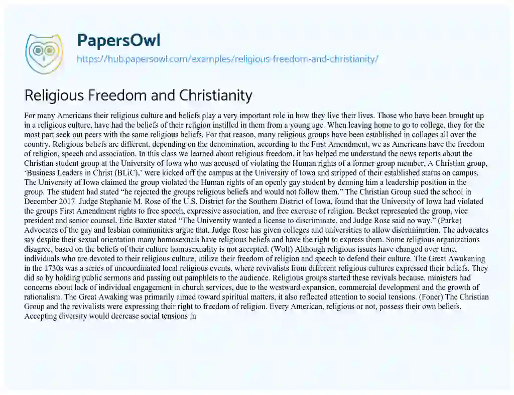 Essay on Religious Freedom and Christianity