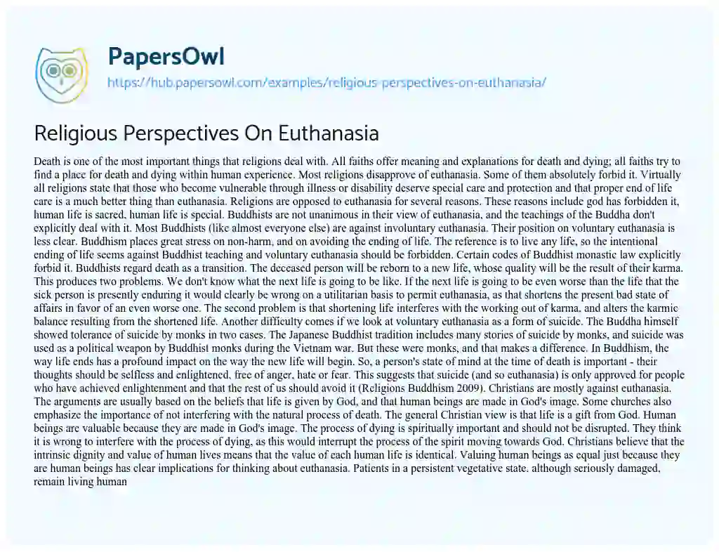 Essay on Religious Perspectives On Euthanasia