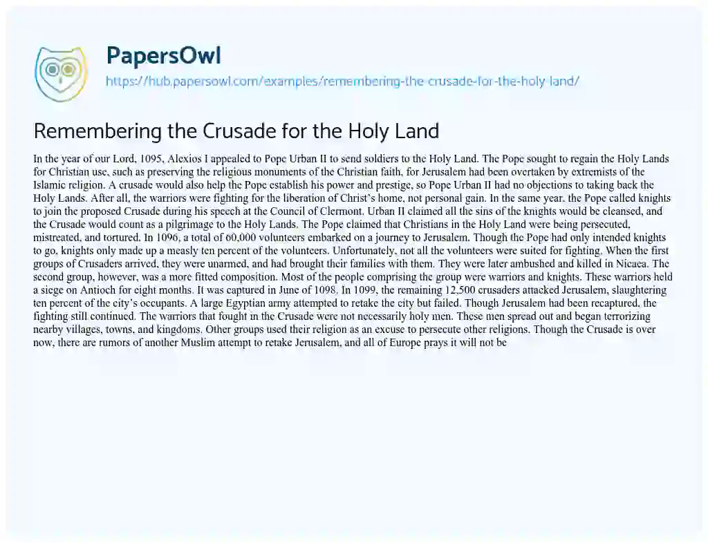 Essay on Remembering the Crusade for the Holy Land