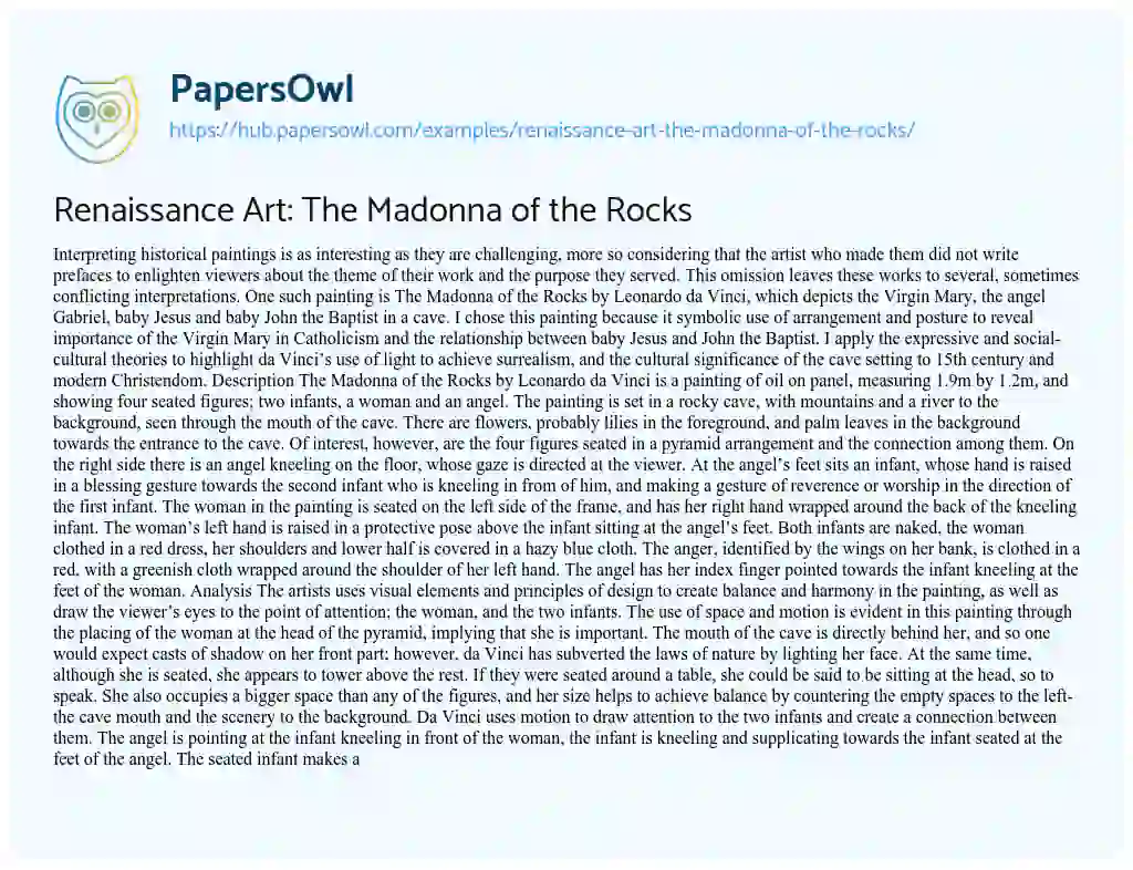 Essay on Renaissance Art: The Madonna of the Rocks