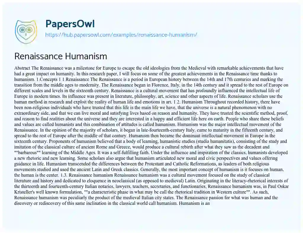 Essay on Renaissance Humanism