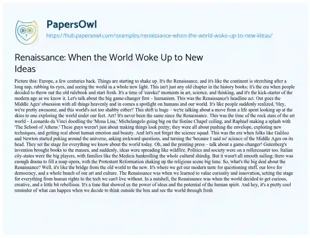 Essay on Renaissance: When the World Woke Up to New Ideas