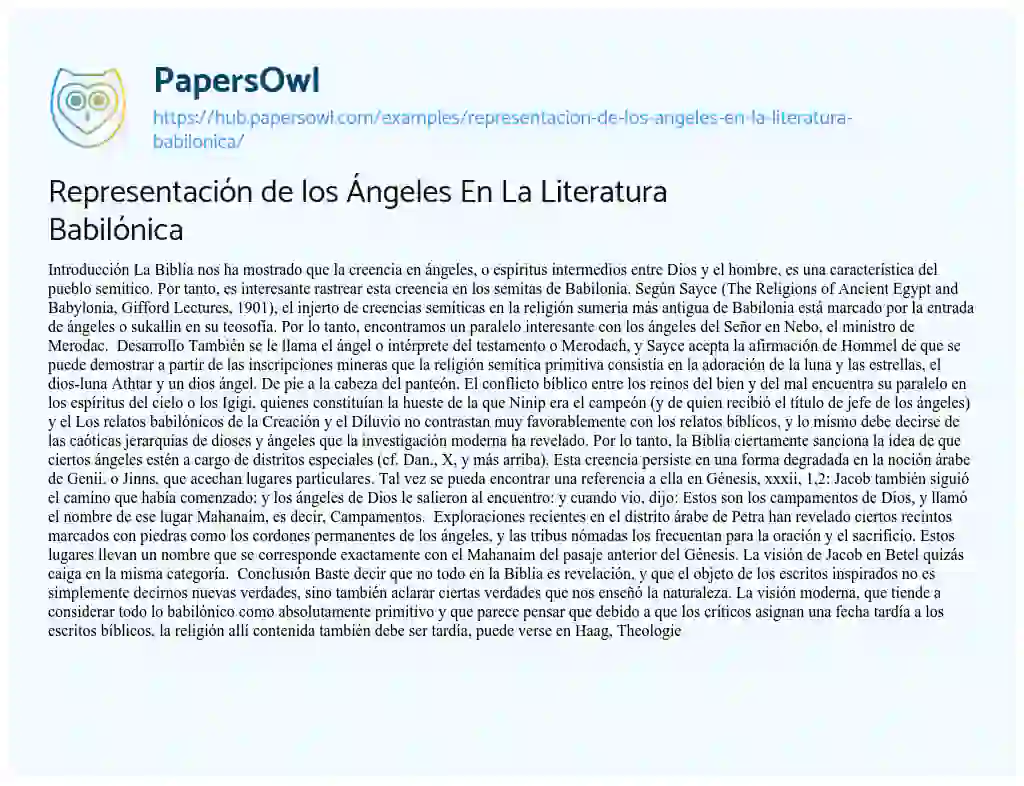 Essay on Representación de los Ángeles En La Literatura Babilónica