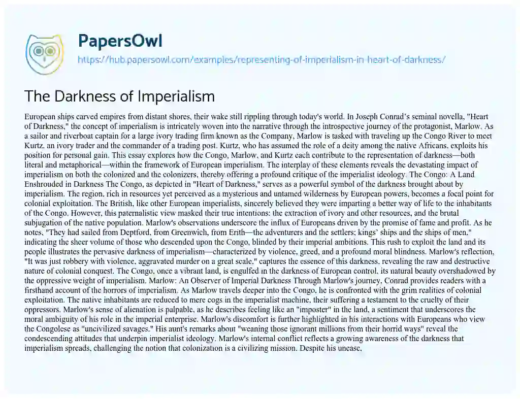 Essay on The Darkness of Imperialism