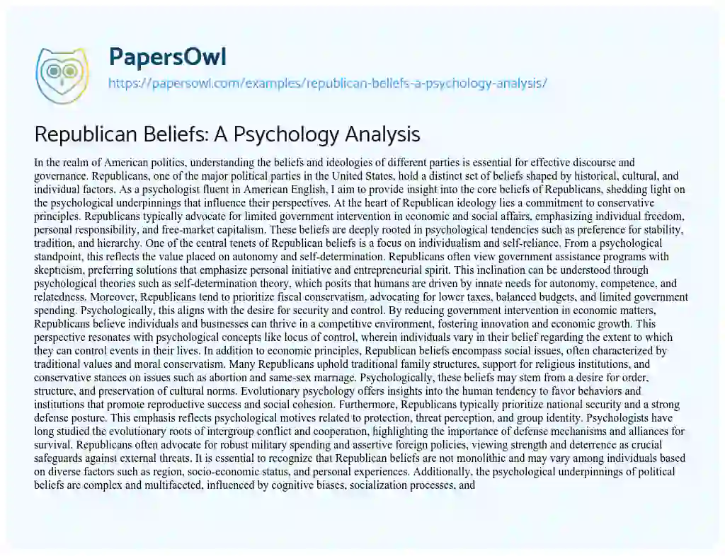 Essay on Republican Beliefs: A Psychology Analysis