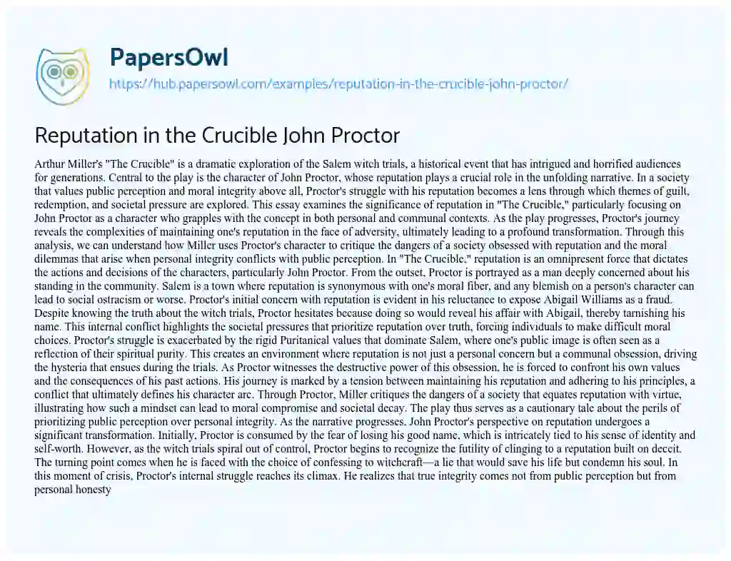 Essay on Reputation in the Crucible John Proctor