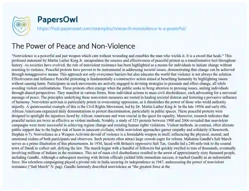 Essay on The Power of Peace and Non-Violence