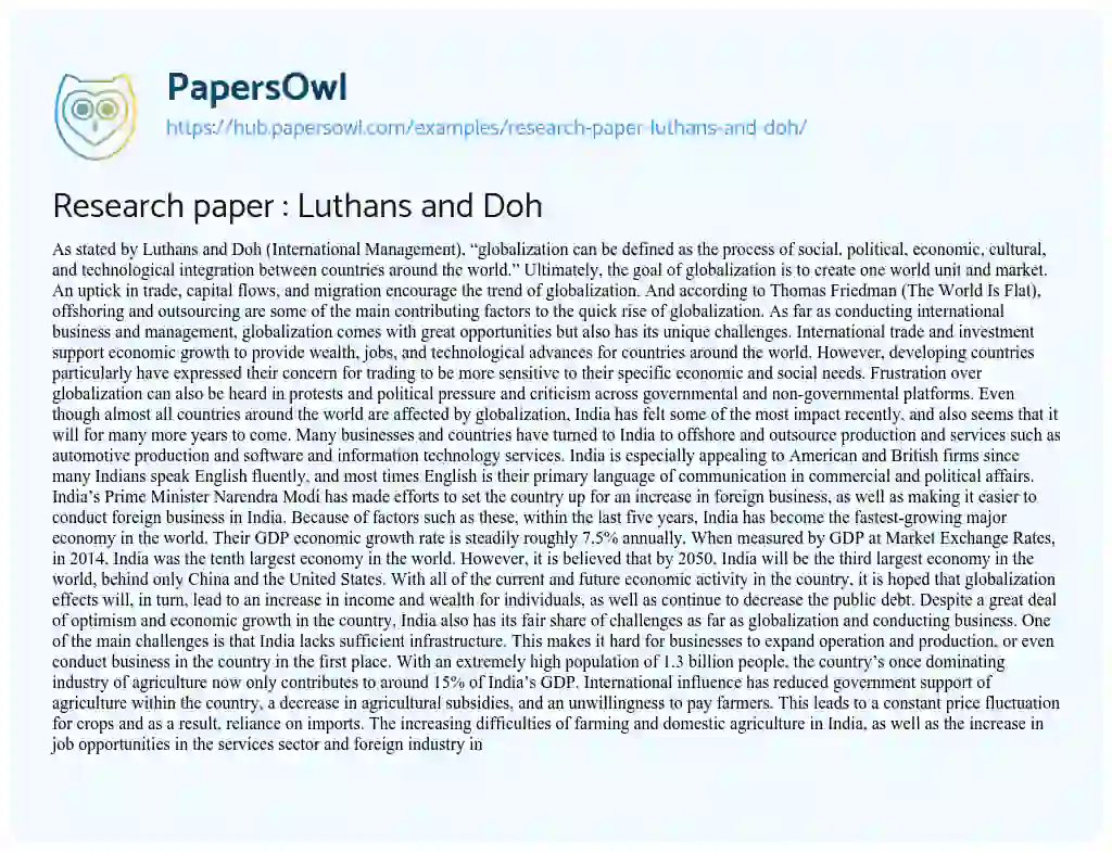 Essay on Research paper : Luthans and Doh