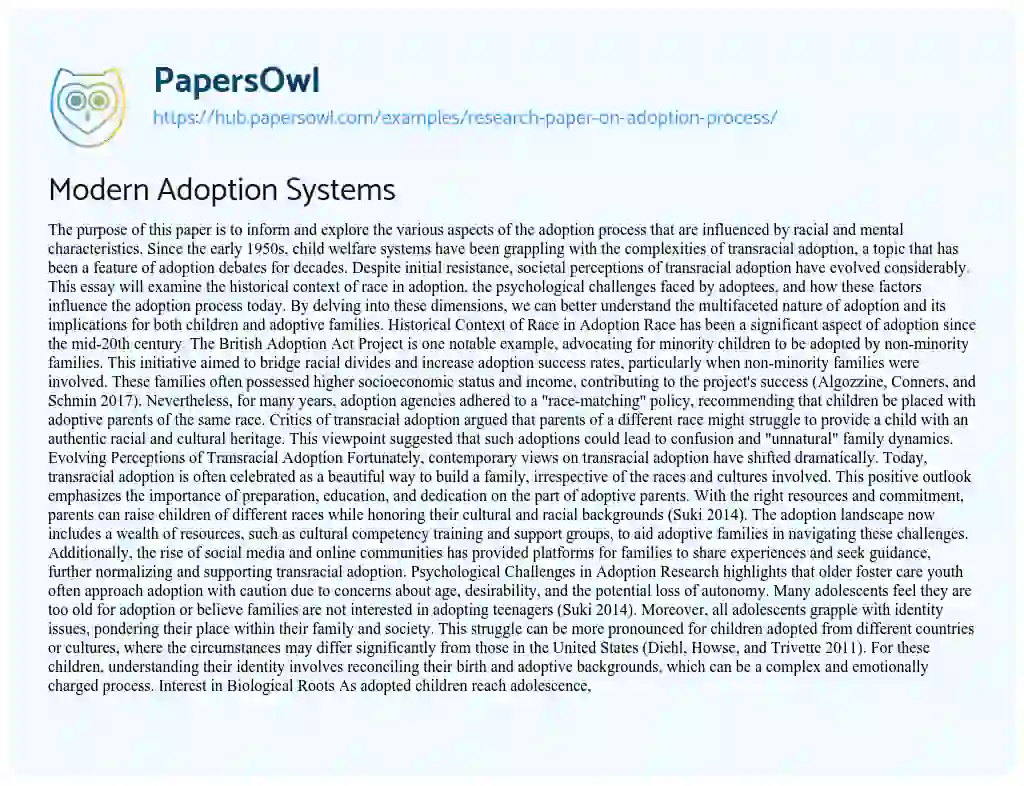Essay on Modern Adoption Systems