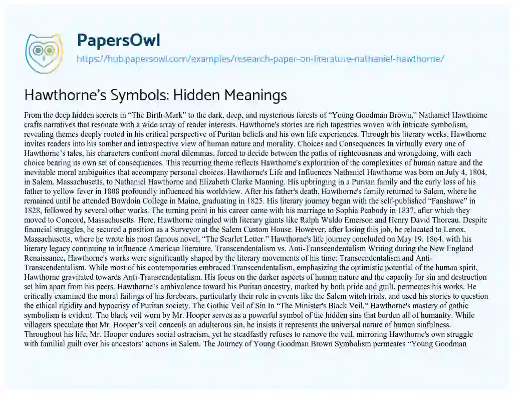Essay on Hawthorne’s Symbols: Hidden Meanings