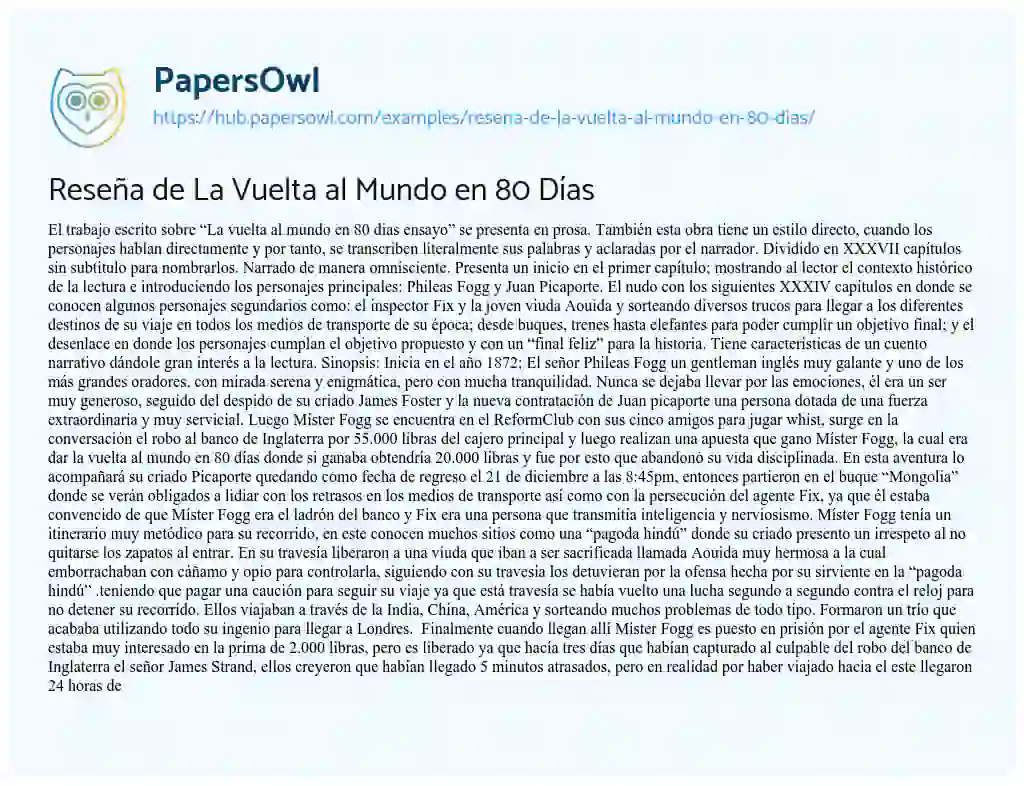 Essay on Reseña de La Vuelta al Mundo en 80 Días
