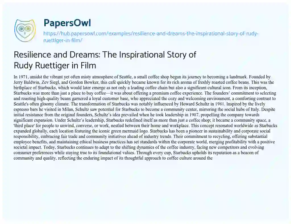 Essay on Resilience and Dreams: The Inspirational Story of Rudy Ruettiger in Film