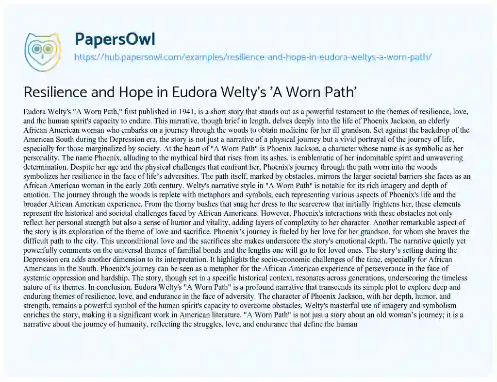 Essay on Resilience and Hope in Eudora Welty’s ‘A Worn Path’