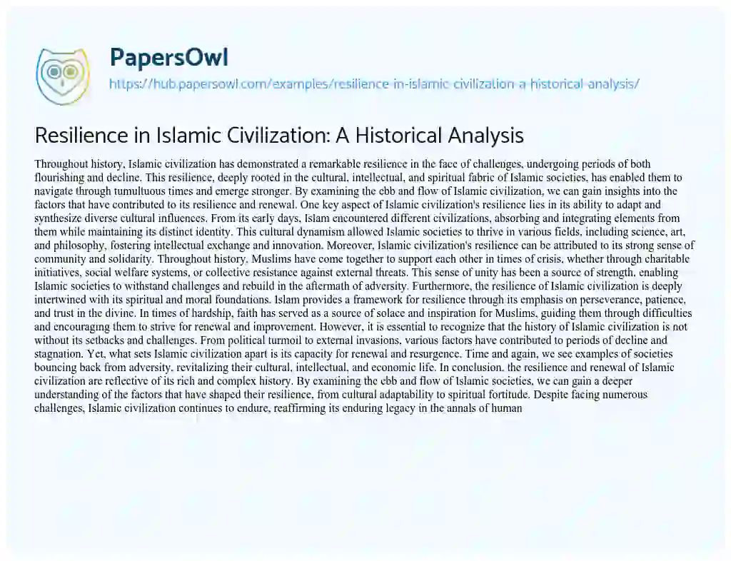 Essay on Resilience in Islamic Civilization: A Historical Analysis