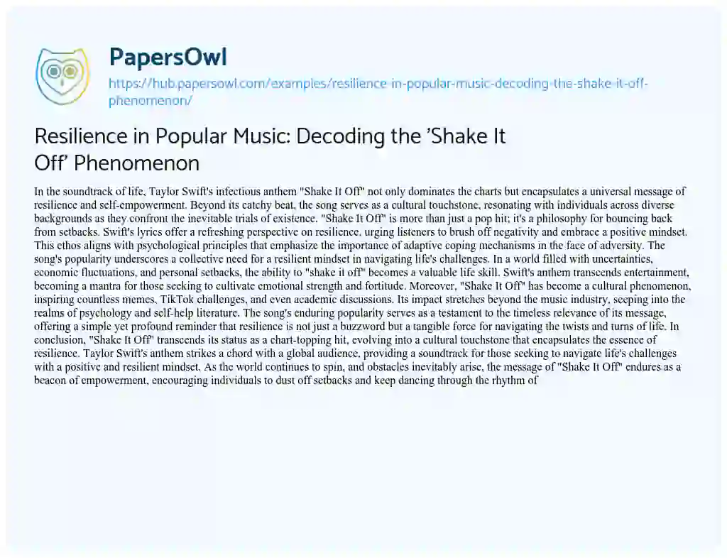 Essay on Resilience in Popular Music: Decoding the ‘Shake It Off’ Phenomenon