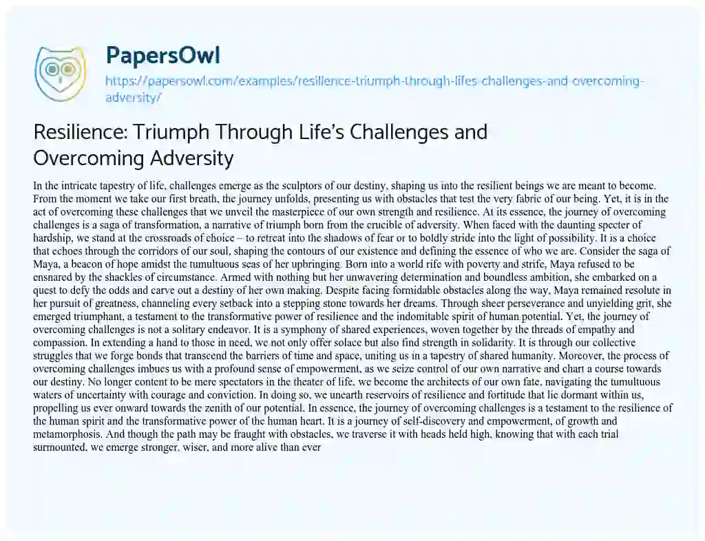 Essay on Resilience: Triumph Through Life’s Challenges and Overcoming Adversity