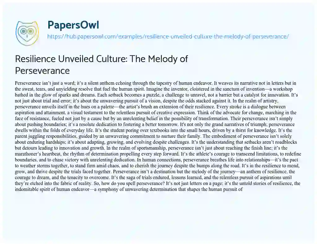 Essay on Resilience Unveiled Culture: The Melody of Perseverance