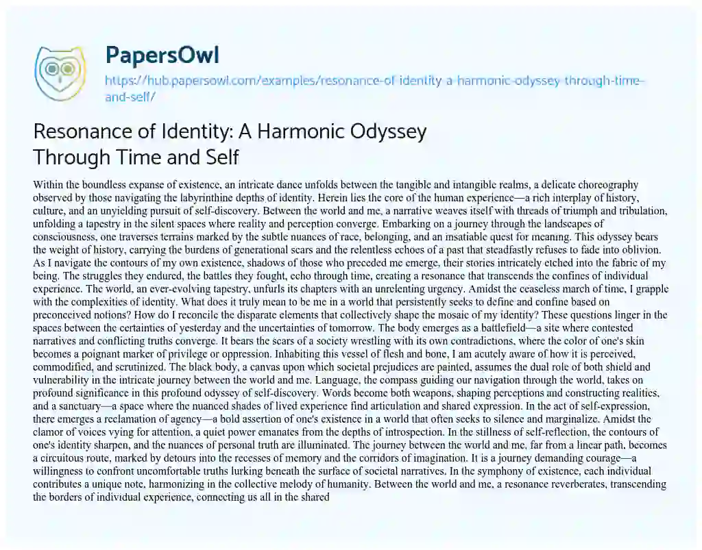 Essay on Resonance of Identity: A Harmonic Odyssey Through Time and Self
