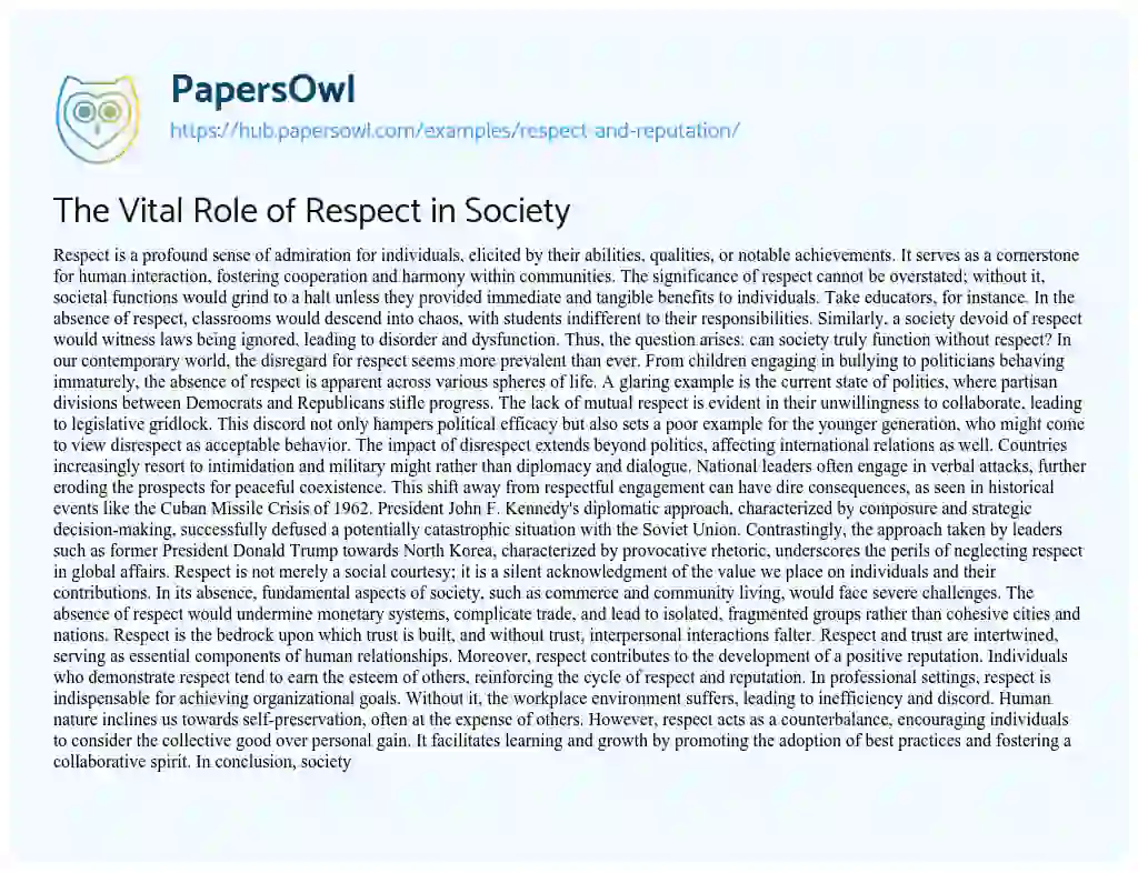 Essay on The Vital Role of Respect in Society