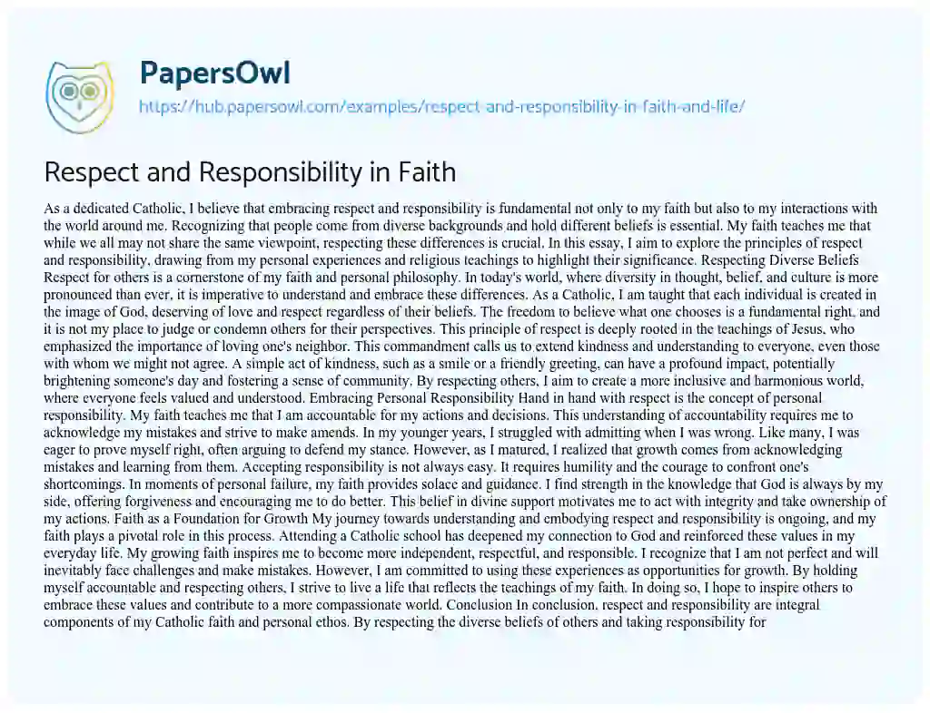 Essay on Respect and Responsibility in Faith