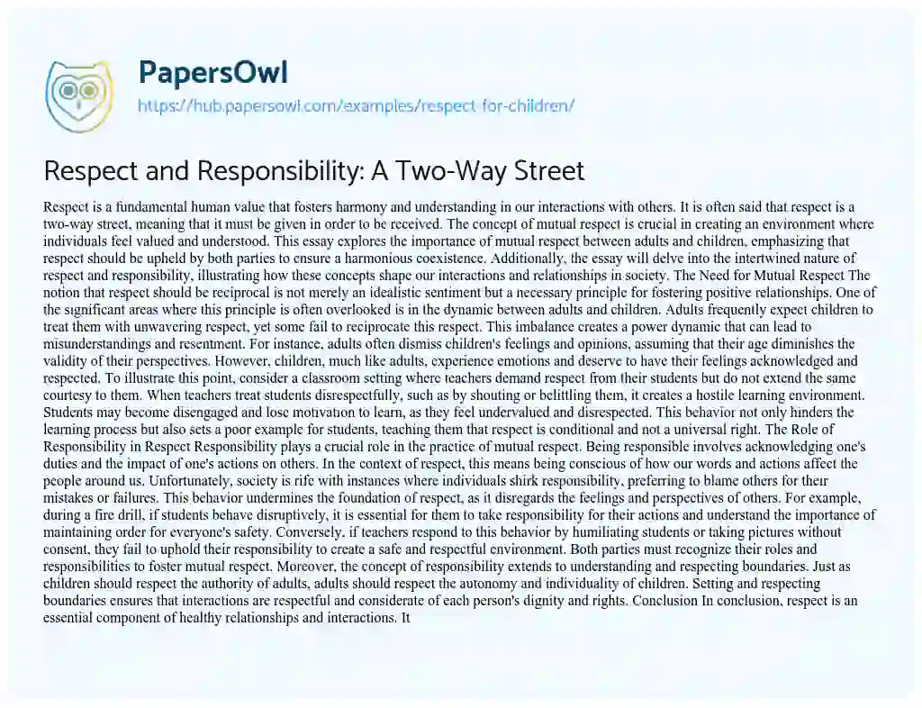 Essay on Respect and Responsibility: A Two-Way Street