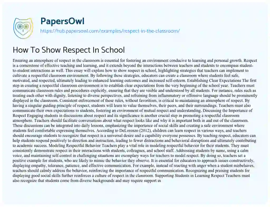 Essay on How To Show Respect In School