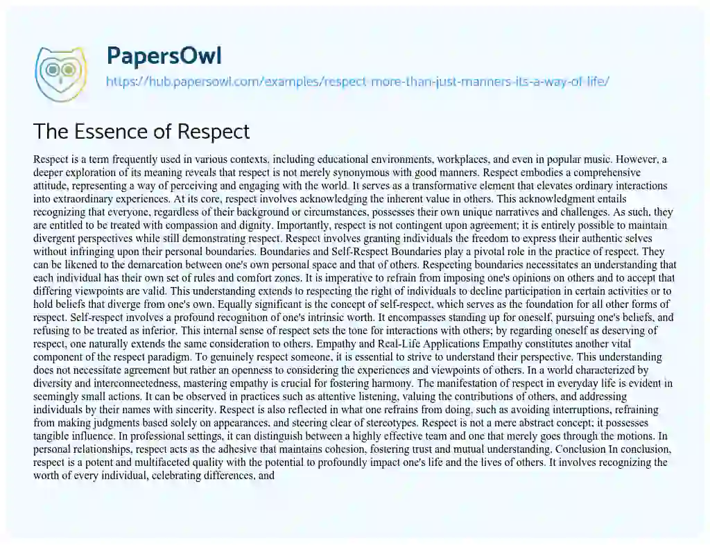Essay on The Essence of Respect