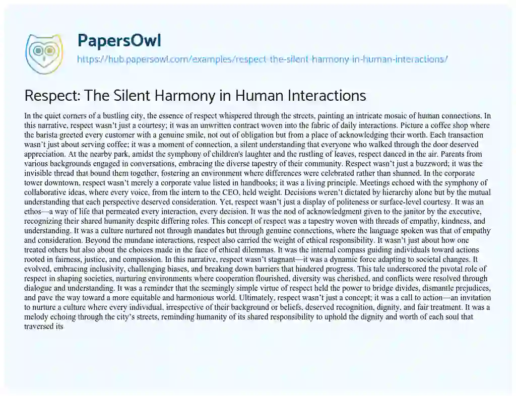 Essay on Respect: The Silent Harmony in Human Interactions