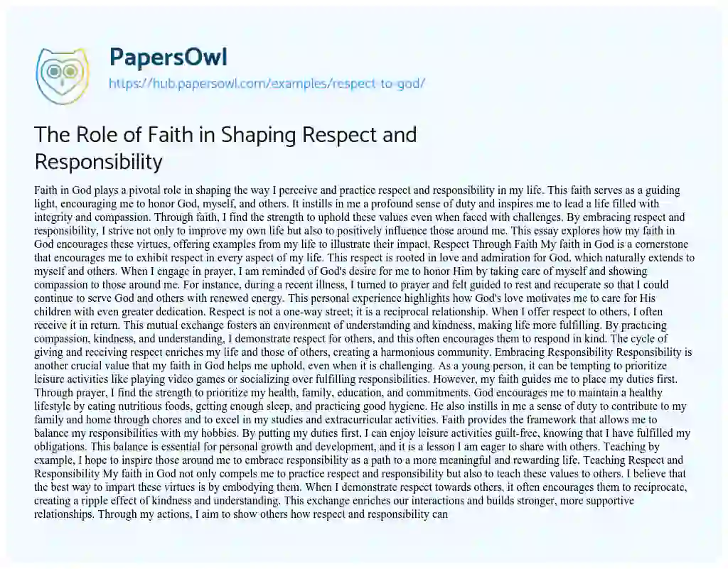 Essay on The Role of Faith in Shaping Respect and Responsibility