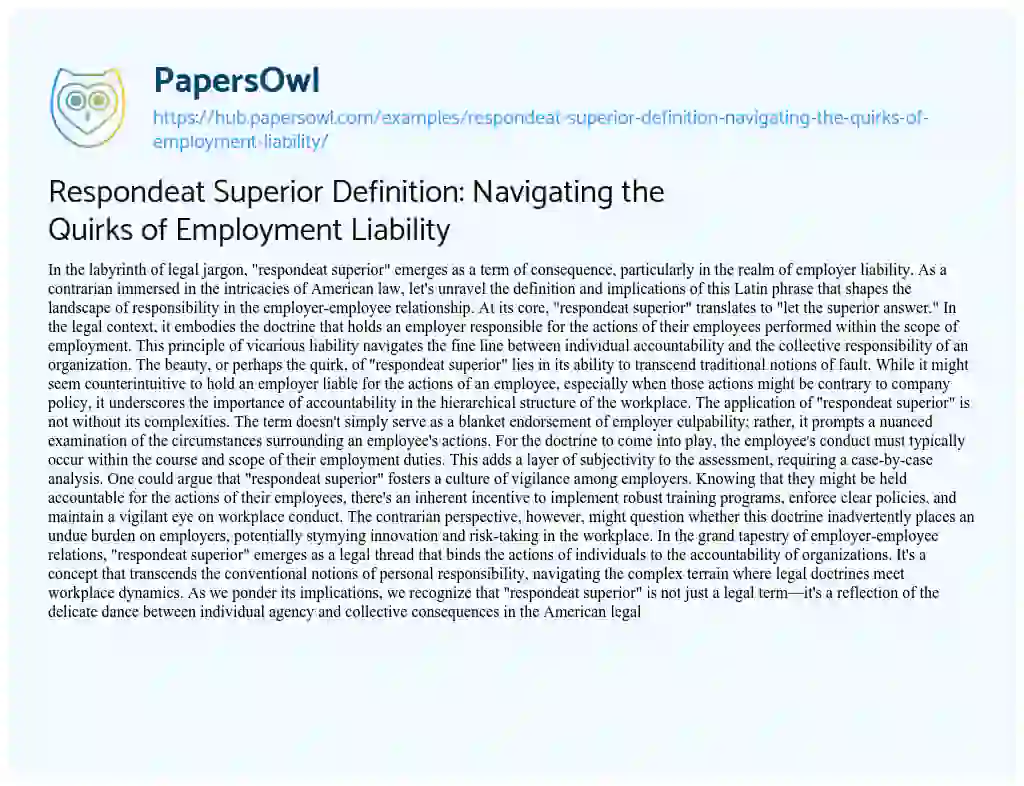 Essay on Respondeat Superior Definition: Navigating the Quirks of Employment Liability