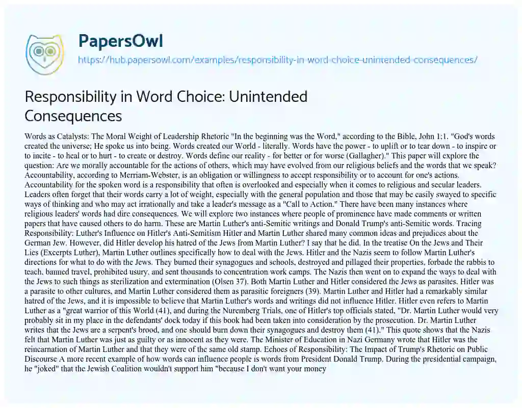 Essay on Responsibility in Word Choice: Unintended Consequences